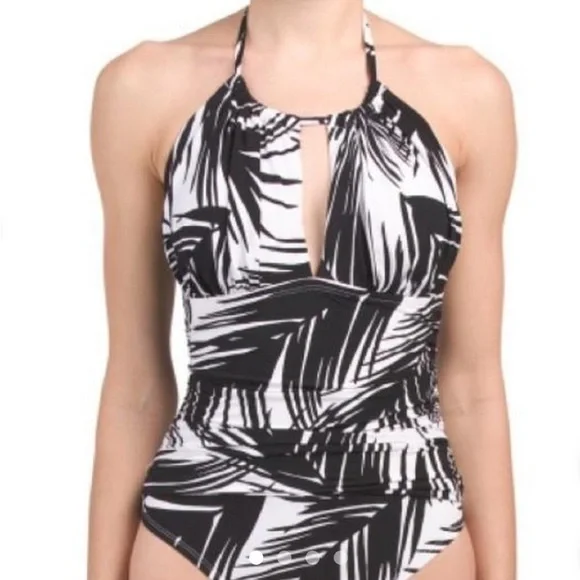 La Blanca Black and White Women's Halter One-Piece Swimsuit Size 8 - Picture 10 of 11